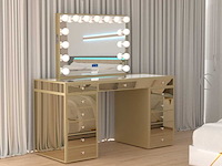 Make up tafel vonato, kaptafel met spiegel en kruk, hoogglans goud - afbeelding 12 van  12