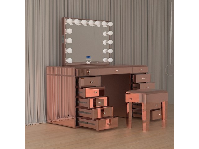 Make up tafel vonato, kaptafel met spiegel en kruk, hoogglans roze - afbeelding 8 van  12