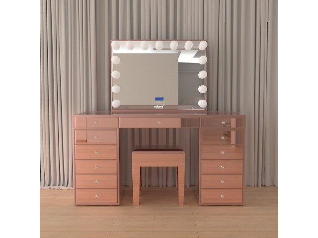 Make up tafel vonato, kaptafel met spiegel en kruk, hoogglans roze - afbeelding 11 van  12