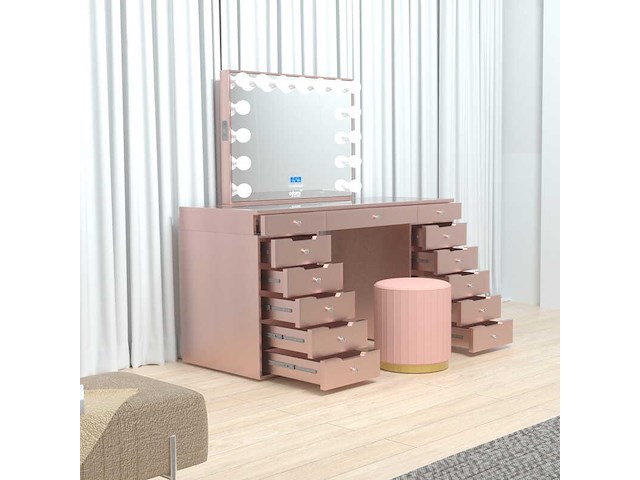 Make up tafel vonato, kaptafel met spiegel en kruk, roze - afbeelding 5 van  11