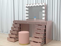 Make up tafel vonato, kaptafel met spiegel en kruk, roze - afbeelding 6 van  11