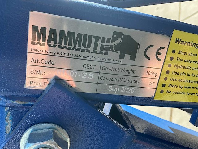 Mammuth ce2t hydraulische verrijdbare werkplaatskraan - afbeelding 5 van  12