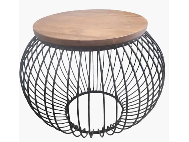 Mango houten bijzet/salontafel met draadstaal, bruin/zwart - afbeelding 1 van  2