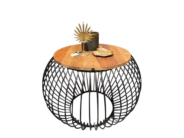 Mango houten salontafel met draadstaal, zwart/bruin - afbeelding 2 van  2