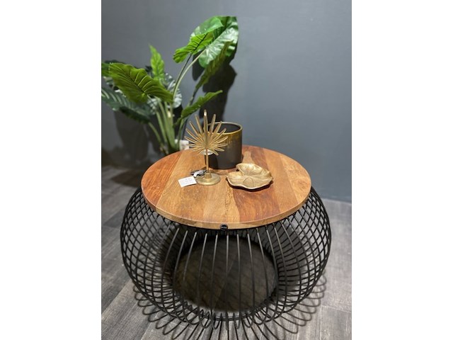 Mango houten salontafel met draadstaal, zwart/bruin - afbeelding 1 van  2