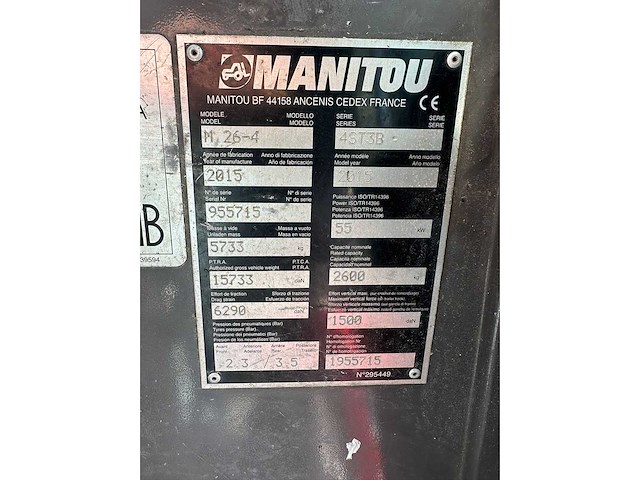 Manitou - 2015 - m26 4x4 - 5.5m triplex, side-shift - vorkheftruck - afbeelding 5 van  11