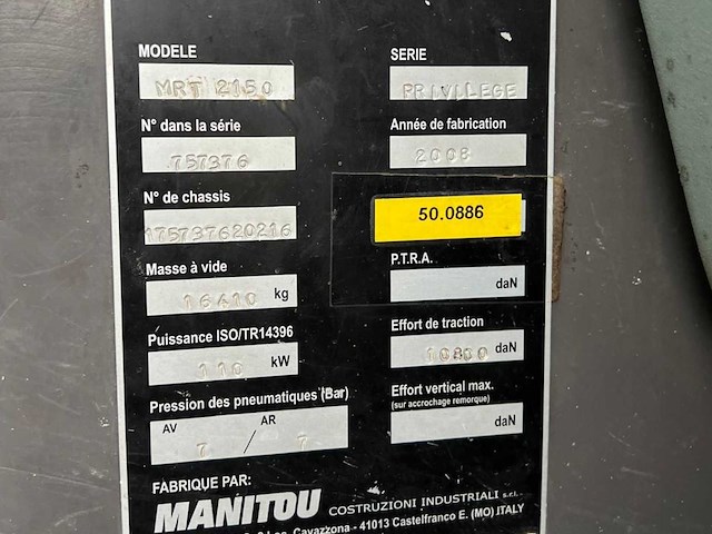 Manitou mrt 2150 privilege roterende verreiker 2008 - afbeelding 13 van  22