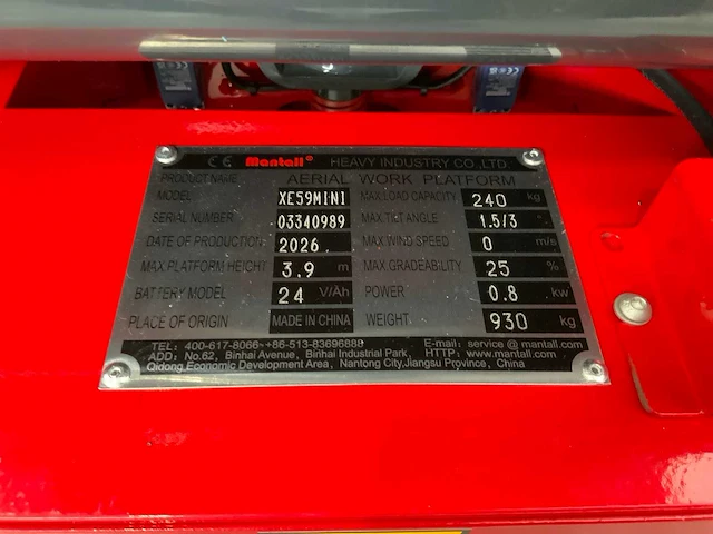 Mantall - 2026 - xe59mini - schaarhoogwerker 5.9m elektrisch - afbeelding 15 van  16