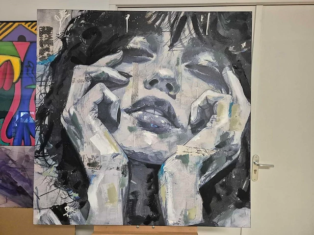 Maria strabel - acryl/mixed media op doek - 120 x 120 - afbeelding 2 van  3