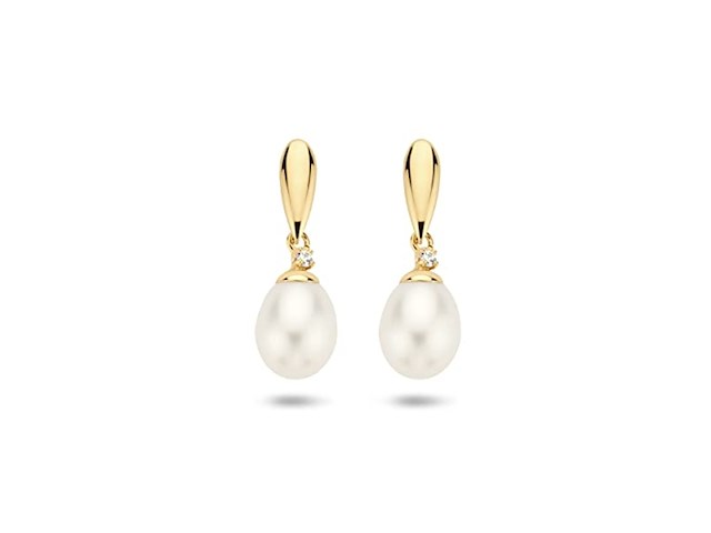 Marie celeste oorhangers parel en zirkonia 7.5 goud - afbeelding 2 van  3