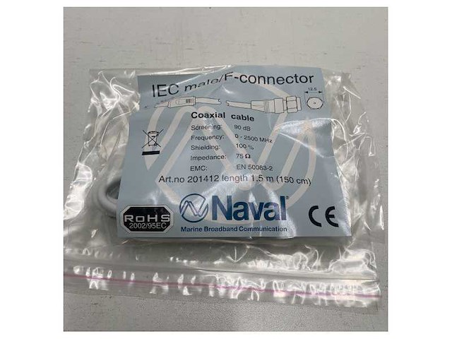 Maritieme 75 ohm coaxkabel 1,5m met iec mannelijke naar f-connector - hoge afscherming en signaalintegriteit - afbeelding 1 van  2