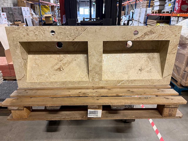Marmerlook dubbele wastafel beige - afbeelding 3 van  7