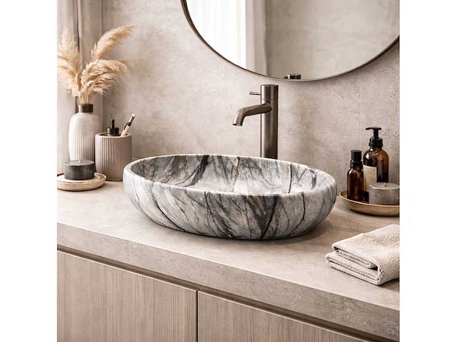 Marmerlook opbouw waskom ovaal | 595x420x160 - afbeelding 1 van  1