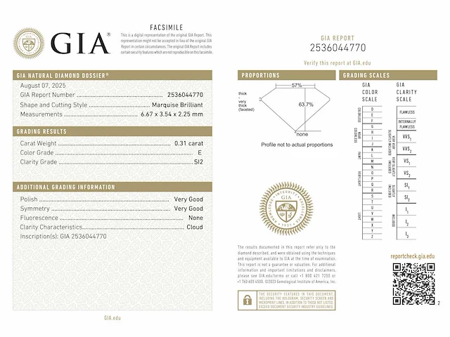 Marquise diamant 0.31 ct - afbeelding 4 van  4