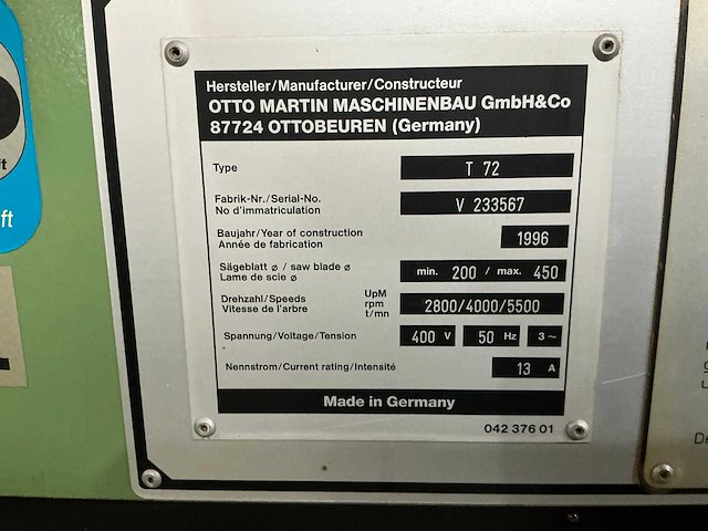 Martin - 1996 - t 72 - 3,3 - formaatcirkelzaagmachine - afbeelding 4 van  15