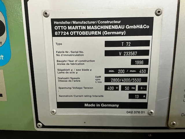 Martin - 1996 - t 72 - 3,3 - formaatcirkelzaagmachine - afbeelding 4 van  15