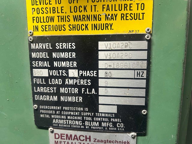 Marvel - v-10a - metal vertical band sawing machine - 1992 - afbeelding 4 van  12