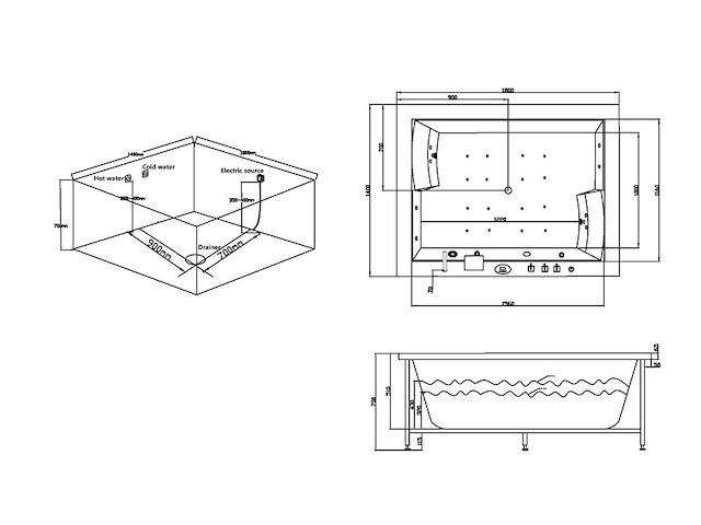Massagebad vonato, half vrijstaand, hoogglans wit - afbeelding 5 van  5
