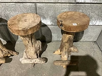 Massief houten boomstamkruk (4x) - afbeelding 4 van  5