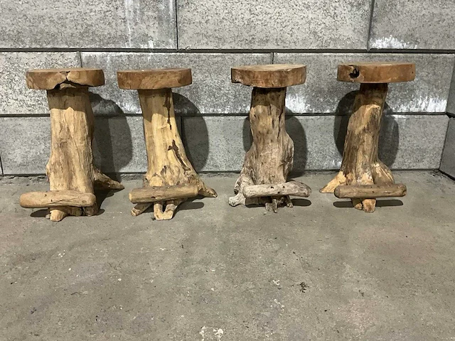 Massief houten boomstamkruk (4x) - afbeelding 5 van  5