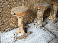 Massief houten boomstamkruk (4x) - afbeelding 5 van  12