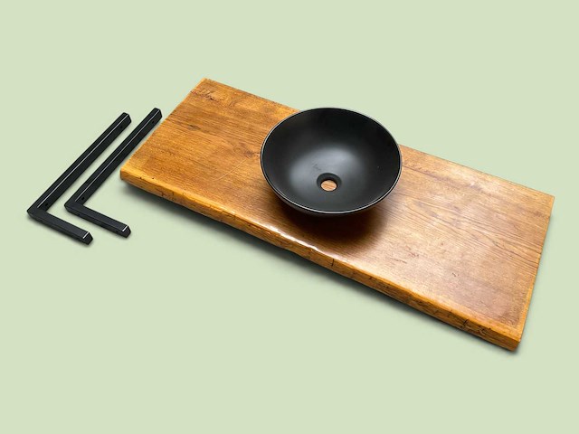Massief houten wastafelblad met kom - afbeelding 2 van  5