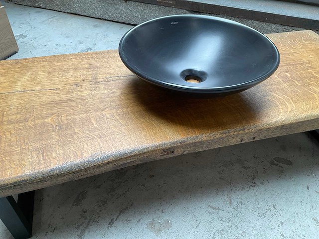 Massief houten wastafelblad met kom - afbeelding 4 van  7