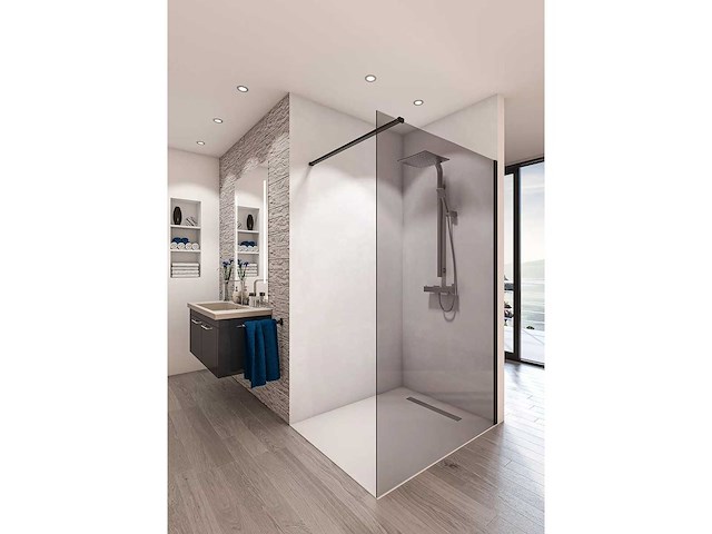 Mat zwart inloopdouche 140x198 cm - afbeelding 1 van  1