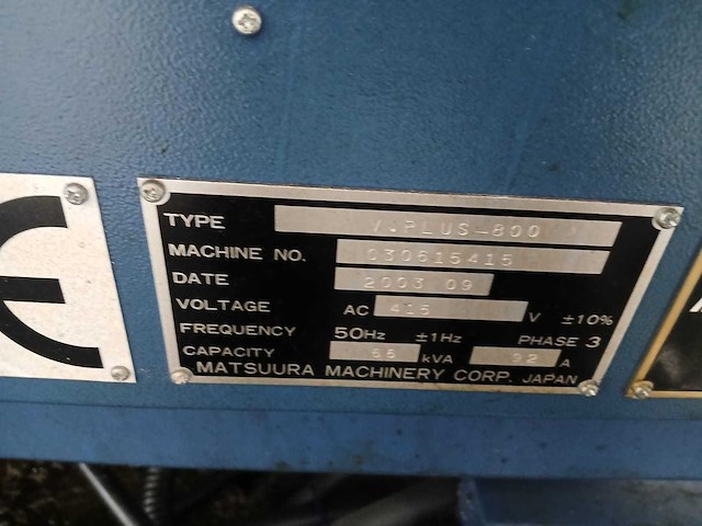 Matsuura - 2003 - v plus 800 - cnc freesmachine - afbeelding 17 van  25