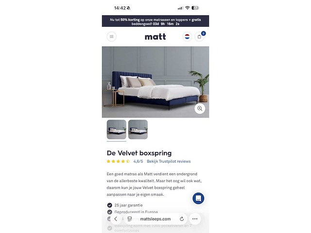 Matt sleep velvet blauw 200x180 - bed - afbeelding 6 van  17