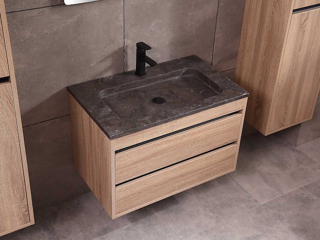 Mawialux badkamermeubel 1-persoons 80cm bruin eiken met hangkast - afbeelding 2 van  8