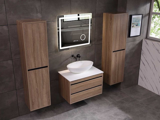 Mawialux badkamermeubel 1-persoons 80cm bruin eiken met hangkast - afbeelding 6 van  8