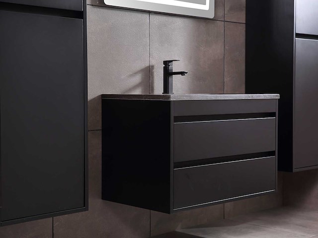 Mawialux badkamermeubel 1-persoons 80cm mat zwart met 1 hangkast - afbeelding 2 van  26