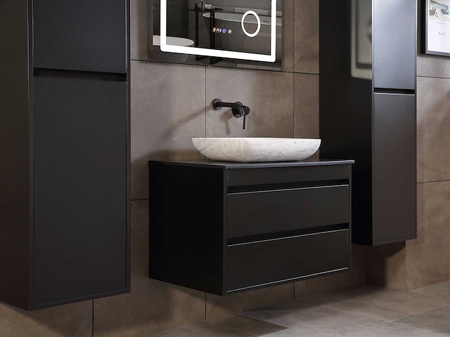 Mawialux badkamermeubel 1-persoons 80cm mat zwart met 1 hangkast - afbeelding 4 van  26