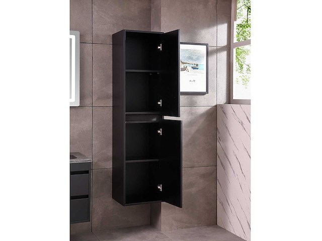Mawialux badkamermeubel 1-persoons 80cm mat zwart met 1 hangkast - afbeelding 6 van  26