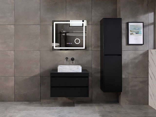 Mawialux badkamermeubel 1-persoons 80cm mat zwart met 1 hangkast - afbeelding 8 van  26