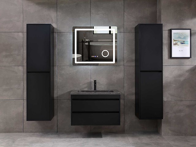 Mawialux badkamermeubel 1-persoons 80cm mat zwart met 1 hangkast - afbeelding 1 van  26