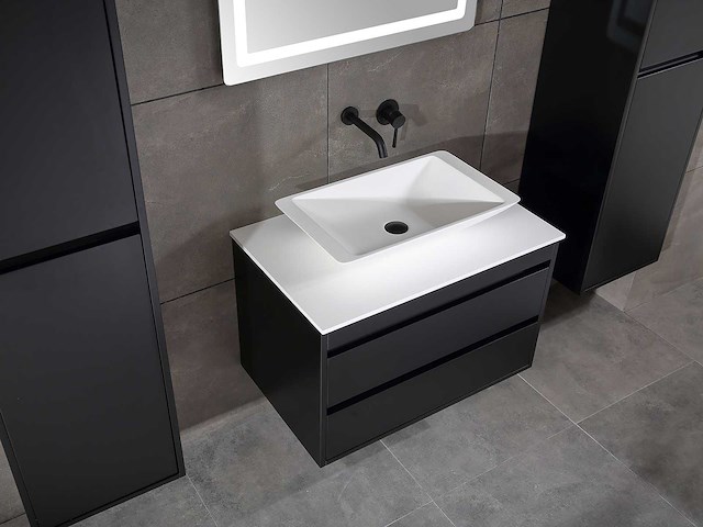 Mawialux badkamermeubel 1-persoons 80cm mat zwart met 1 hangkast - afbeelding 10 van  26