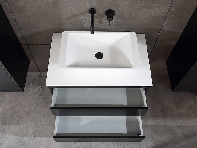 Mawialux badkamermeubel 1-persoons 80cm mat zwart met 1 hangkast - afbeelding 12 van  26