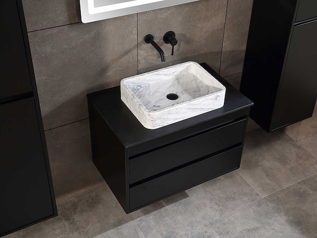 Mawialux badkamermeubel 1-persoons 80cm mat zwart met 1 hangkast - afbeelding 13 van  26