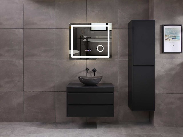 Mawialux badkamermeubel 1-persoons 80cm mat zwart met 1 hangkast - afbeelding 9 van  26