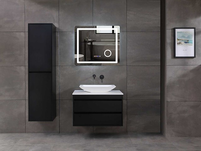 Mawialux badkamermeubel 1-persoons 80cm mat zwart met 1 hangkast - afbeelding 16 van  26