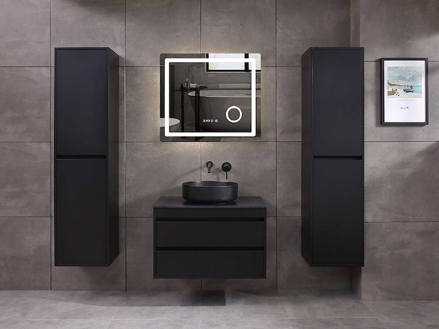 Mawialux badkamermeubel 1-persoons 80cm mat zwart met 1 hangkast - afbeelding 23 van  26