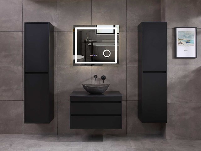 Mawialux badkamermeubel 1-persoons 80cm mat zwart met 1 hangkast - afbeelding 24 van  26