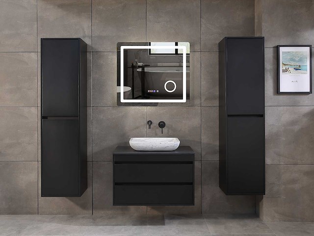 Mawialux badkamermeubel 1-persoons 80cm mat zwart met 1 hangkast - afbeelding 25 van  26