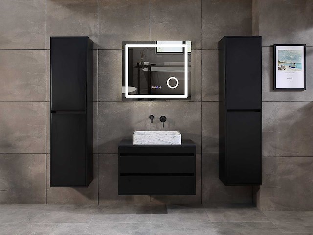 Mawialux badkamermeubel 1-persoons 80cm mat zwart met 1 hangkast - afbeelding 26 van  26