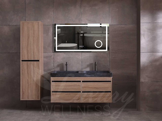 Mawialux badkamermeubel 2-persoons 120cm bruin eiken met hangkast - afbeelding 1 van  13