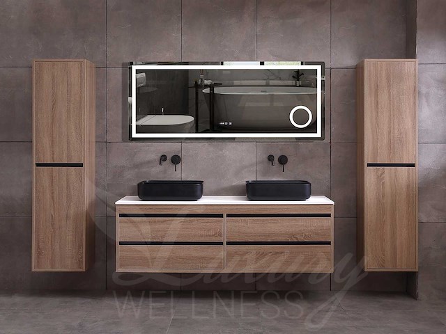 Mawialux badkamermeubel 2-persoons 160cm bruin eiken met hangkast - afbeelding 46 van  49