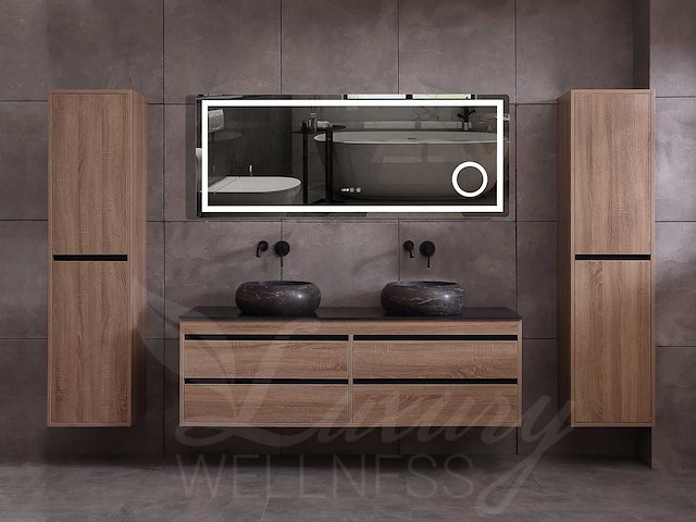 Mawialux badkamermeubel 2-persoons 160cm bruin eiken met hangkast - afbeelding 49 van  49