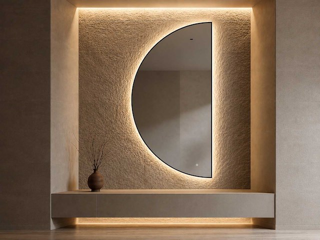 Mawialux decoratieve halve maan led spiegel in 180 of 200cm (zonder rand of mat zwart/goud rand) - afbeelding 12 van  19